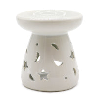 Large Classic White Oil Burner - Moon & Star