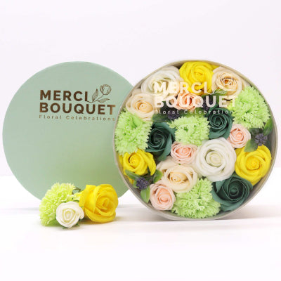 Round Box - Spring Celibrations - Yellow & Greens - 19x8cm