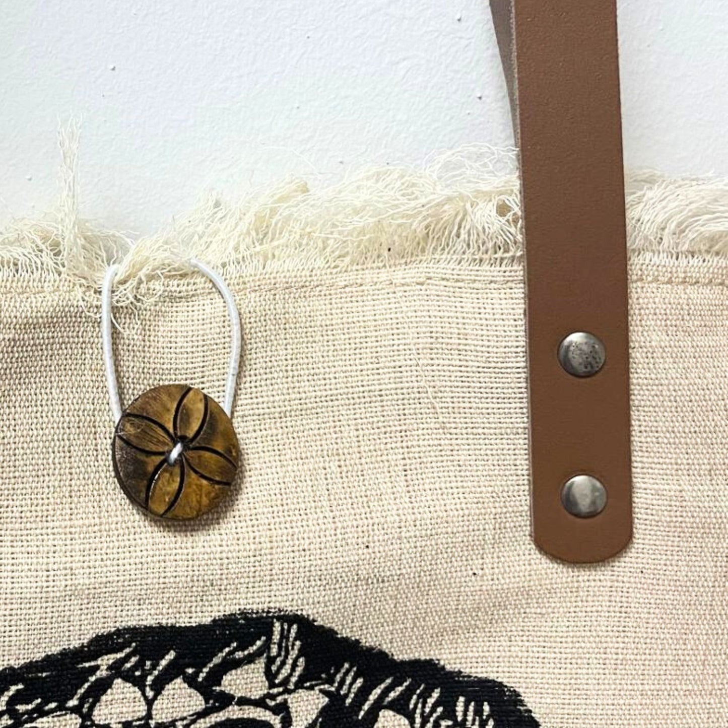 Natural Tote Bag Leather Handle - Buddha